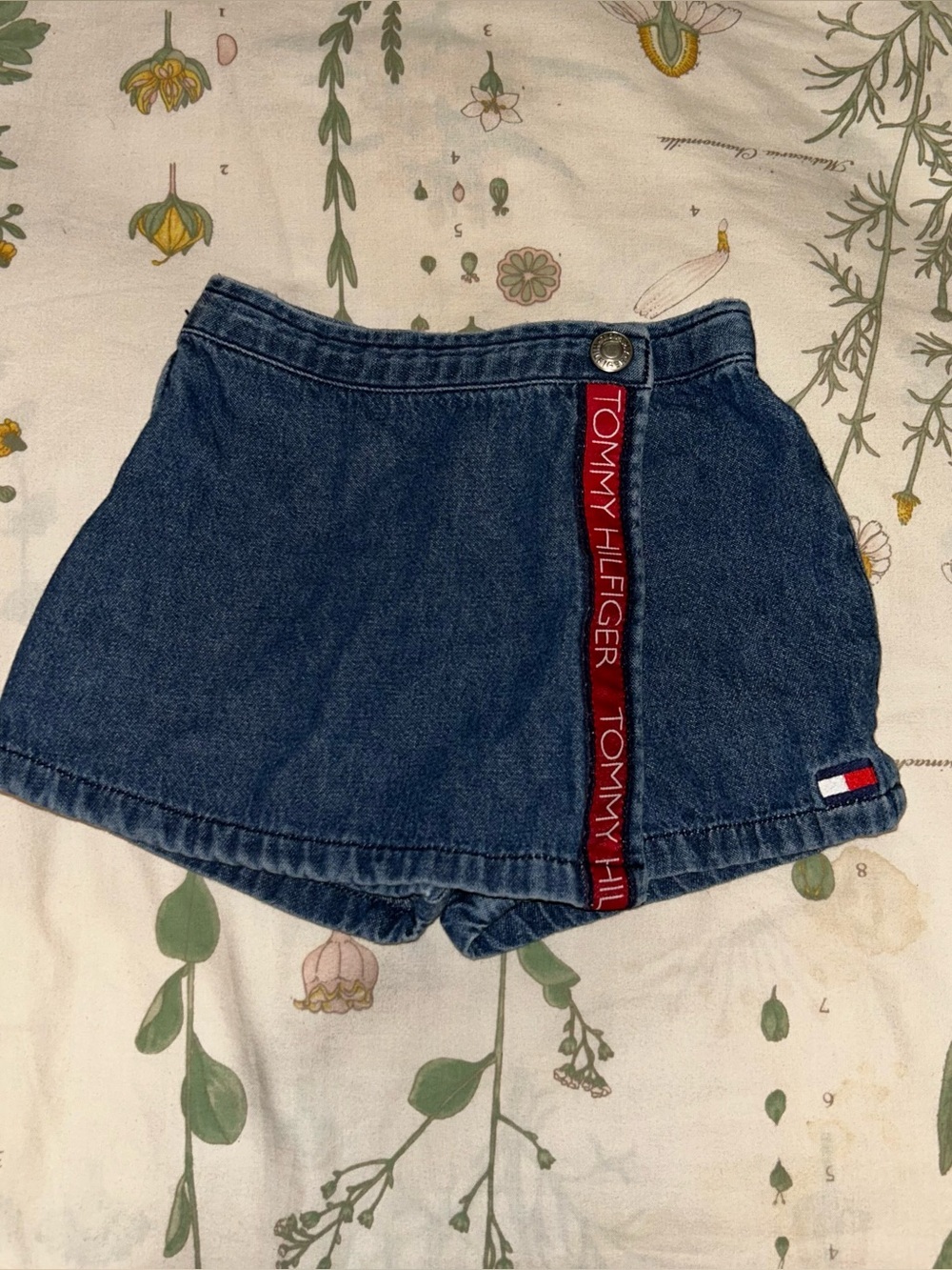 Tommy Hilfiger Blue Denim Skort with Red Logo Tape
